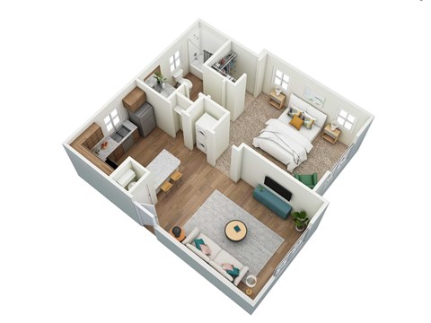 Floor plan for 1 bed, 1 bath, 725 sqft